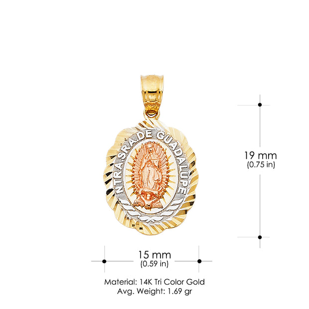 14K Gold Guadalupe Charm Pendant with 4.2mm Hollow Cuban Chain Necklace