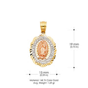 14K Gold Religious Guadalupe Charm Pendant with 0.8mm Box Chain Necklace