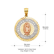 14K Gold Guadalupe Charm Pendant with 4.2mm Hollow Cuban Chain Necklace