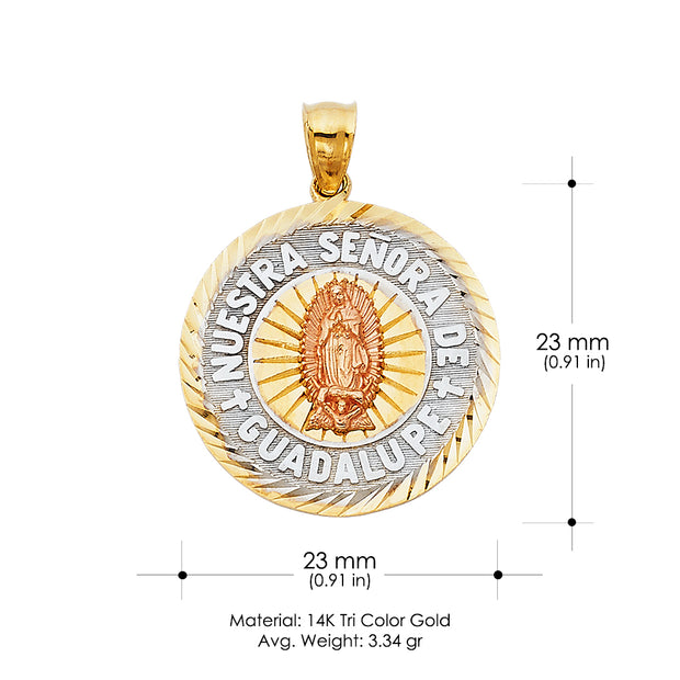 14K Gold Religious Guadalupe Charm Pendant with 1.2mm Box Chain Necklace