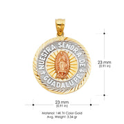 14K Gold Guadalupe Charm Pendant with 3.4mm Hollow Cuban Chain Necklace