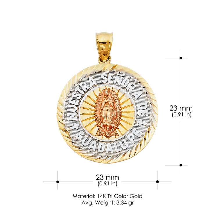 14K Gold Guadalupe Charm Pendant with 3.4mm Hollow Cuban Chain Necklace