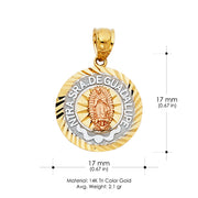 14K Gold Guadalupe Charm Pendant with 3.4mm Hollow Cuban Chain Necklace