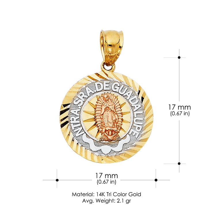 14K Gold Guadalupe Charm Pendant with 3.4mm Hollow Cuban Chain Necklace