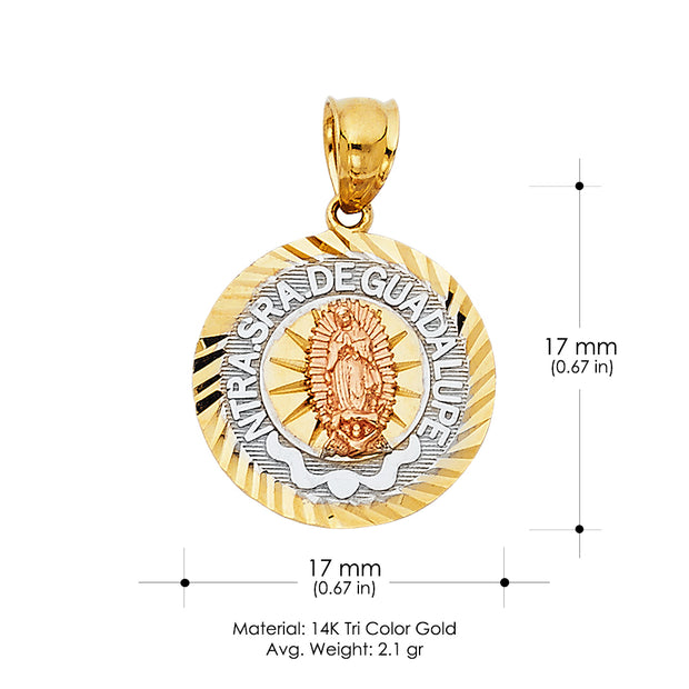14K Gold Religious Guadalupe Charm Pendant with 0.8mm Box Chain Necklace