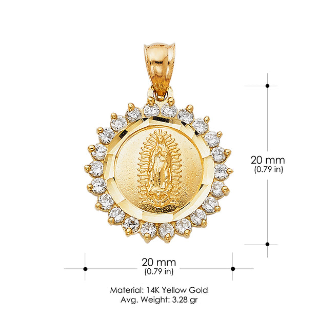 14K Gold CZ Religious Guadalupe Charm Pendant with 0.8mm Box Chain Necklace