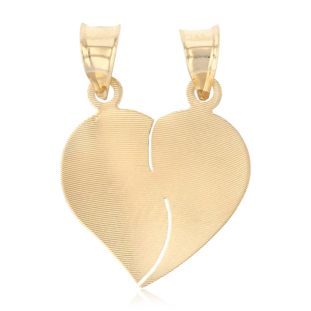 14K Gold Heart 2 Piece Charm Pendant with 1.7mm Flat Open Wheat Chain Necklace