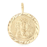 14K Gold Religious Jesus Christ Stamp Charm Pendant with 0.8mm Box Chain Necklace