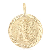 14K Gold Jesus Christ Stamp Charm Pendant with 1.8mm Singapore Chain Necklace