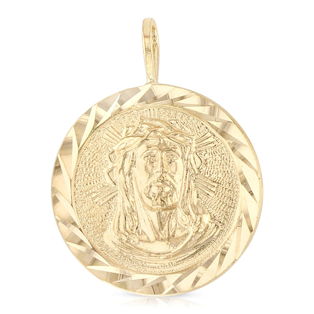 14K Gold Jesus Christ Stamp Charm Pendant with 3.1mm Figaro 3+1 Chain Necklace