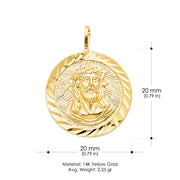 14K Gold Jesus Christ Stamp Charm Pendant with 1.7mm Flat Open Wheat Chain Necklace