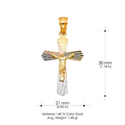 14K Gold Crucifix Stamp Charm Pendant with 3.3mm Valentino Star Diamond Cut Chain Necklace