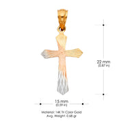 14K Gold Cross Stamp Charm Pendant with 3.4mm Hollow Cuban Chain Necklace