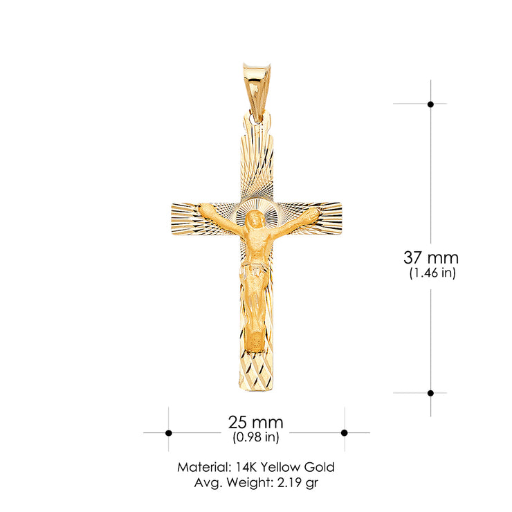 14K Gold Religious Crucifix Stamp Charm Pendant with 1.2mm Box Chain Necklace