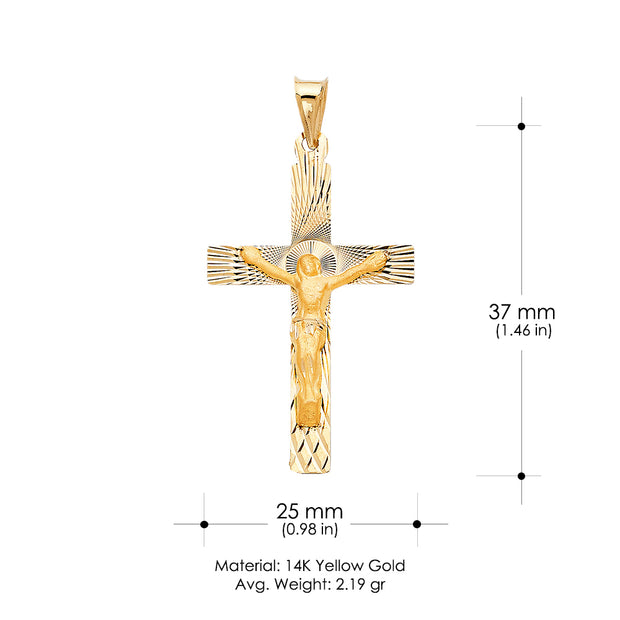 14K Gold Crucifix Stamp Charm Pendant with 3.1mm Figaro 3+1 Chain Necklace