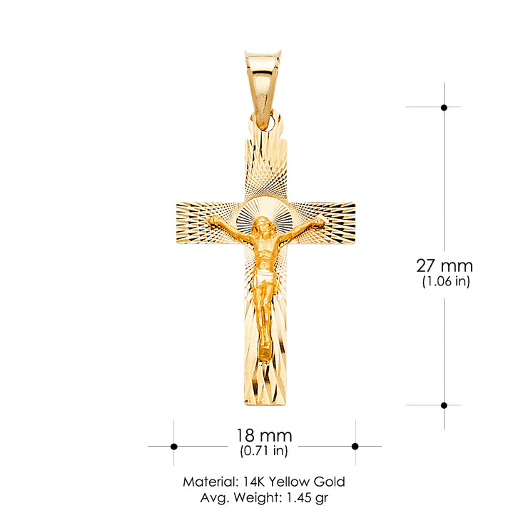 14K Gold Crucifix Stamp Charm Pendant with 3.1mm Figaro 3+1 Chain Necklace