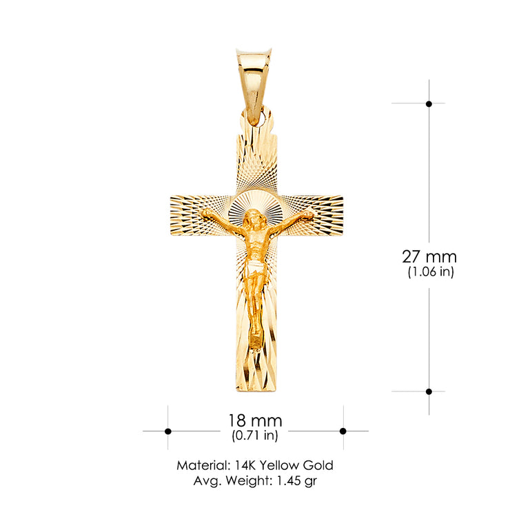 14K Gold Crucifix Stamp Charm Pendant with 1.8mm Singapore Chain Necklace