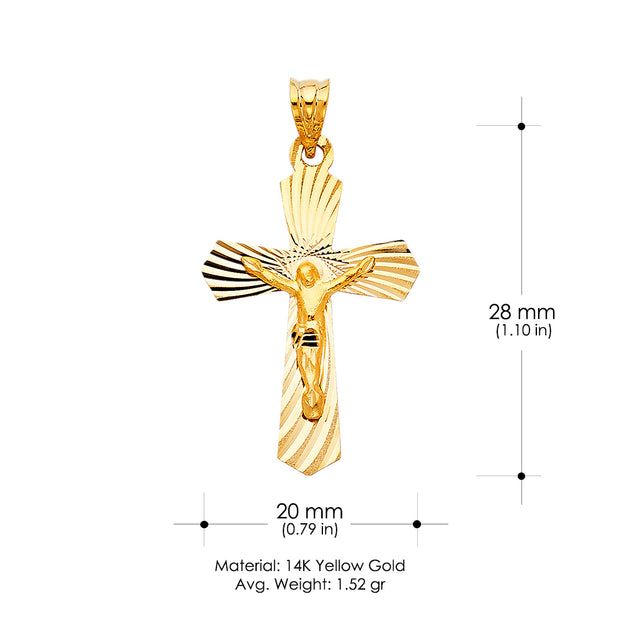 14K Gold Crucifix Stamp Charm Pendant with 1.8mm Singapore Chain Necklace