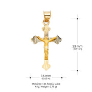 14K Gold Crucifix Stamp Charm Pendant with 1.8mm Singapore Chain Necklace