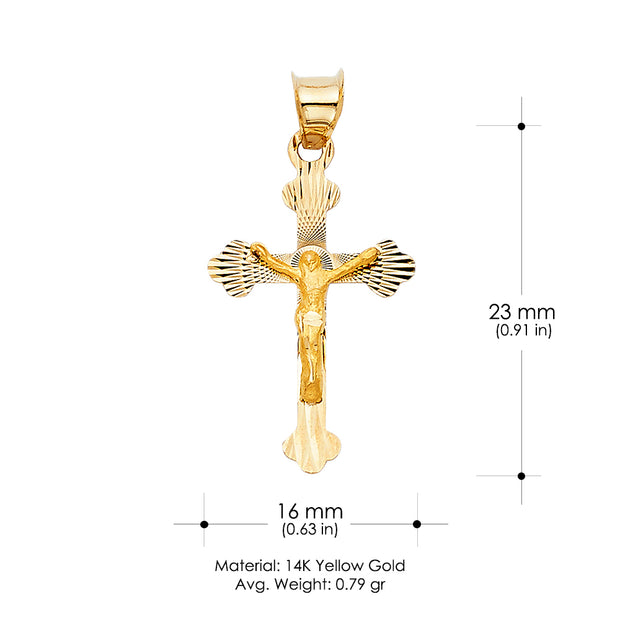 14K Gold Religious Crucifix Stamp Charm Pendant with 0.8mm Box Chain Necklace