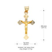 14K Gold Crucifix Stamp Charm Pendant with 3.1mm Figaro 3+1 Chain Necklace