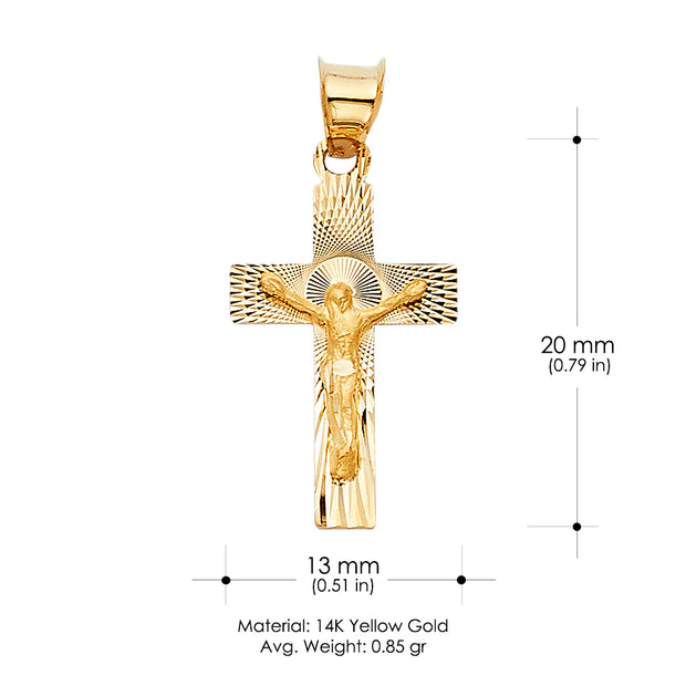 14K Gold Crucifix Stamp Charm Pendant with 3.1mm Figaro 3+1 Chain Necklace