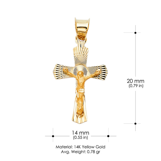 14K Gold Religious Crucifix Stamp Charm Pendant with 0.8mm Box Chain Necklace