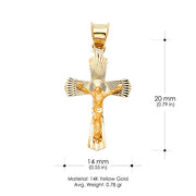 14K Gold Crucifix Stamp Charm Pendant with 3.1mm Figaro 3+1 Chain Necklace