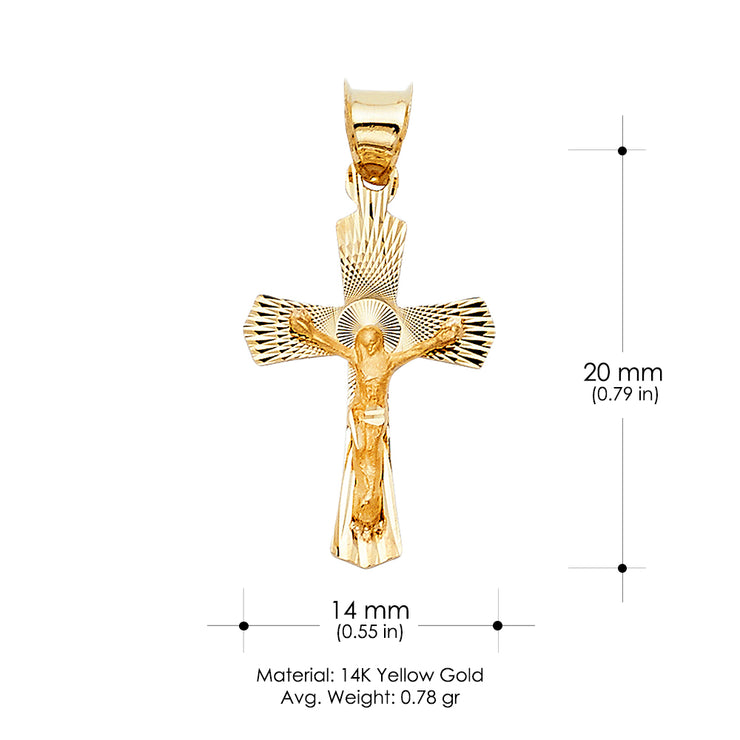 14K Gold Crucifix Stamp Charm Pendant with 1.8mm Singapore Chain Necklace