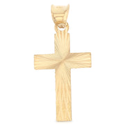 14K Gold Religious Cross Stamp Charm Pendant with 0.8mm Box Chain Necklace