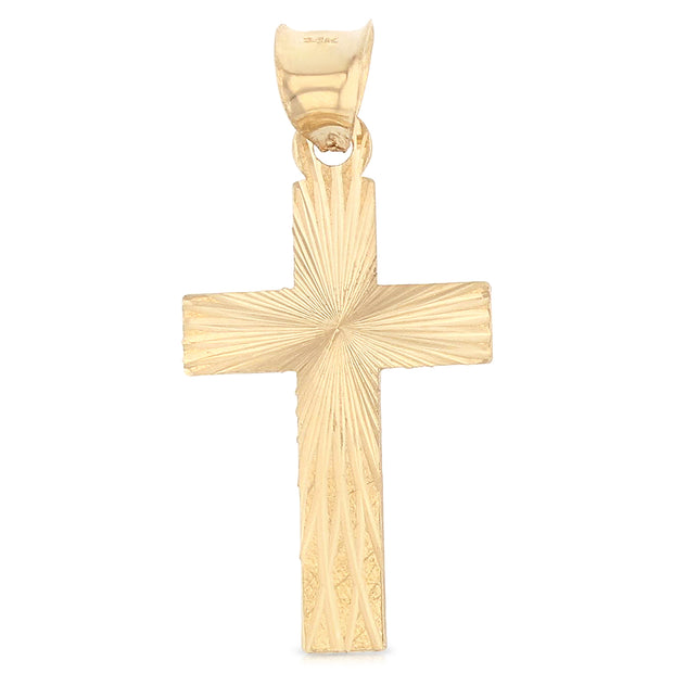 14K Gold Religious Cross Stamp Charm Pendant with 0.8mm Box Chain Necklace