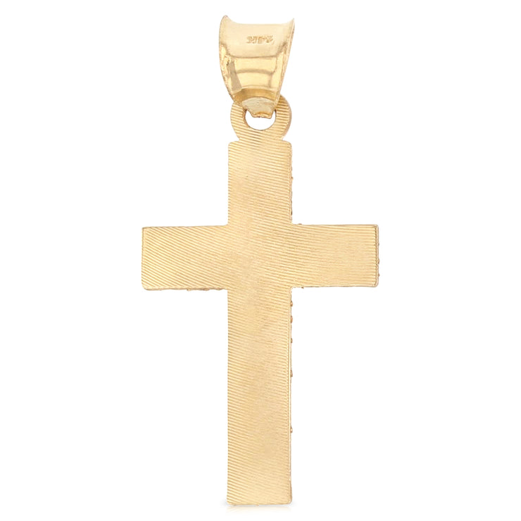 14K Gold Religious Cross Stamp Charm Pendant with 0.8mm Box Chain Necklace