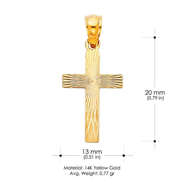 14K Gold Religious Cross Stamp Charm Pendant with 0.8mm Box Chain Necklace