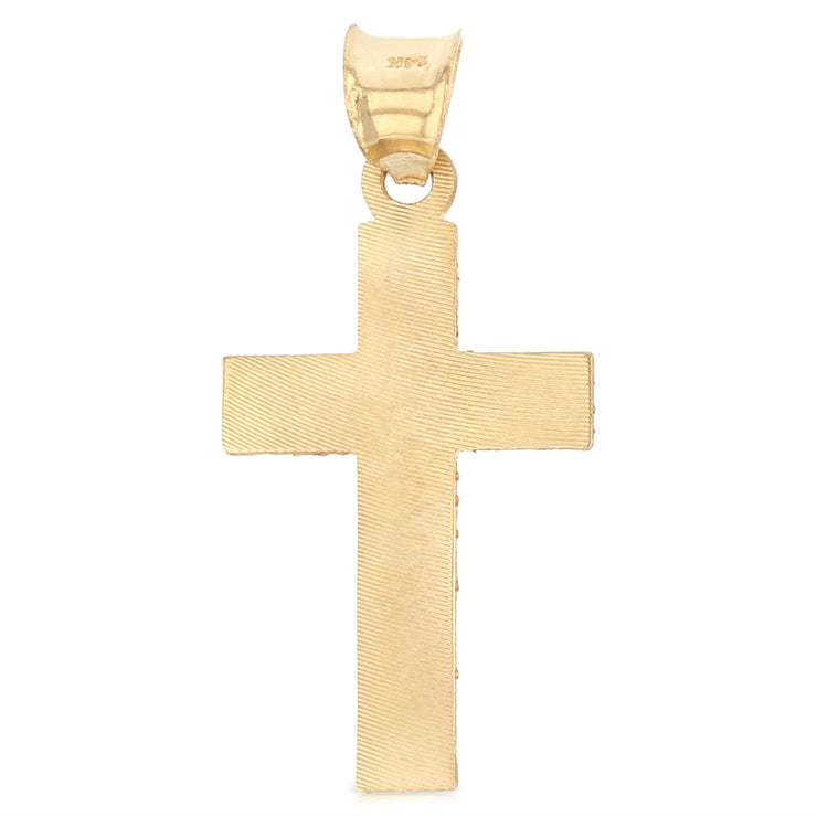 14K Gold Cross Stamp Charm Pendant with 3.4mm Hollow Cuban Chain Necklace