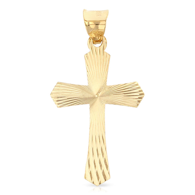 14K Gold Cross Stamp Charm Pendant with 1.7mm Flat Open Wheat Chain Necklace