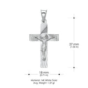 14K White Gold Crucifix Stamp Charm Pendant with 1.8mm Singapore Chain Necklace
