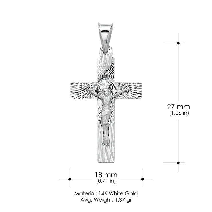 14K White Gold Crucifix Stamp Charm Pendant with 1.8mm Singapore Chain Necklace