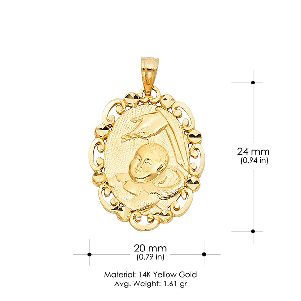 14K Gold Religious Baptism Charm Pendant