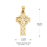 14K Gold Religious Cross with Holy Spirit Dove Charm Pendant