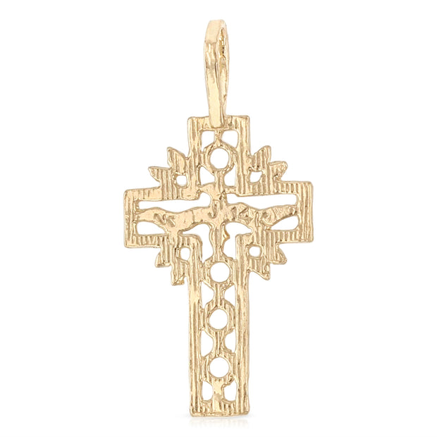 14K Gold Religious Cross and Holy Spirit Charm Pendant