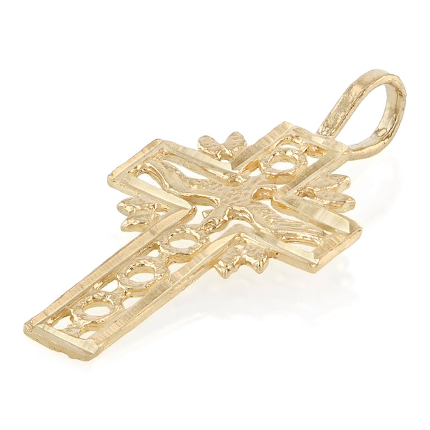 14K Gold Religious Cross and Holy Spirit Charm Pendant