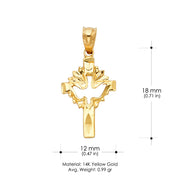 14K Gold Cross with Holy Spirit Dove Charm Pendant with 1.1mm Wheat Chain Necklace