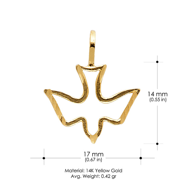 14K Gold Holy Spirit Dove Charm Pendant with 0.9mm Wheat Chain Necklace