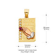 14K Gold CZ Religious Praying Hands Charm Pendant