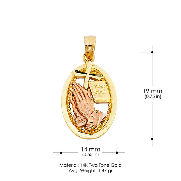 14K Gold Religious Praying Hands Charm Pendant