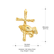 14K Gold Religious Praying Hand with Cross Charm Pendant