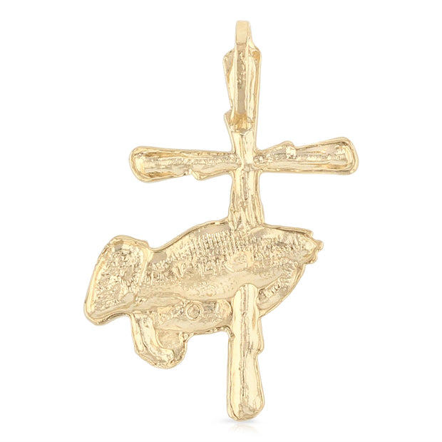 14K Gold Religious Praying Hand with Cross Charm Pendant