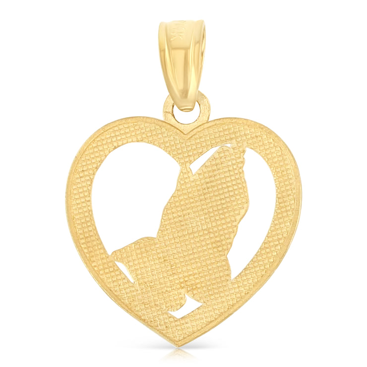 14K Gold Religious Praying Hands in Heart Charm Pendant