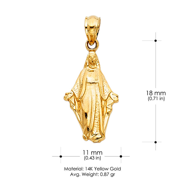 14K Gold Religious Milagrosa Charm Pendant