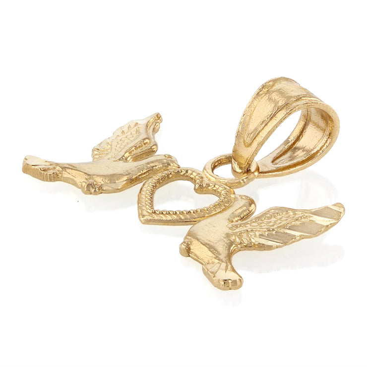 14K Gold Religious Cross with Holy Spirit Dove Charm Pendant